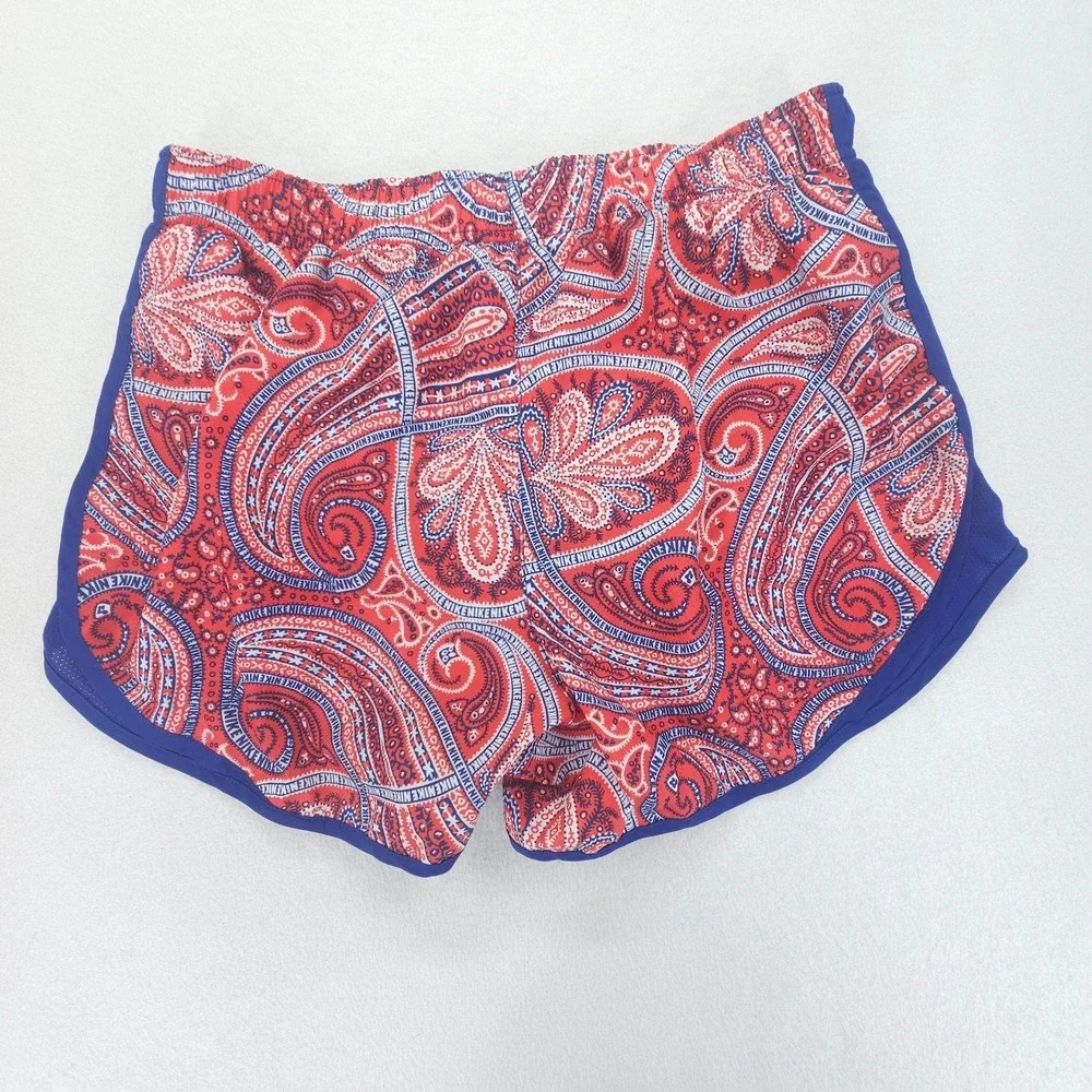 Nike Shorts Womens Large Red Blue Tempo Paisley Dri FIT Lined Running Athletic